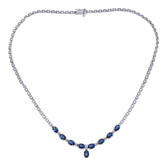 4.50 Ct. tw. Sapphire & 0.35 Ct. tw. Diamond Necklace 14K Gold - Picture 1 of 6
